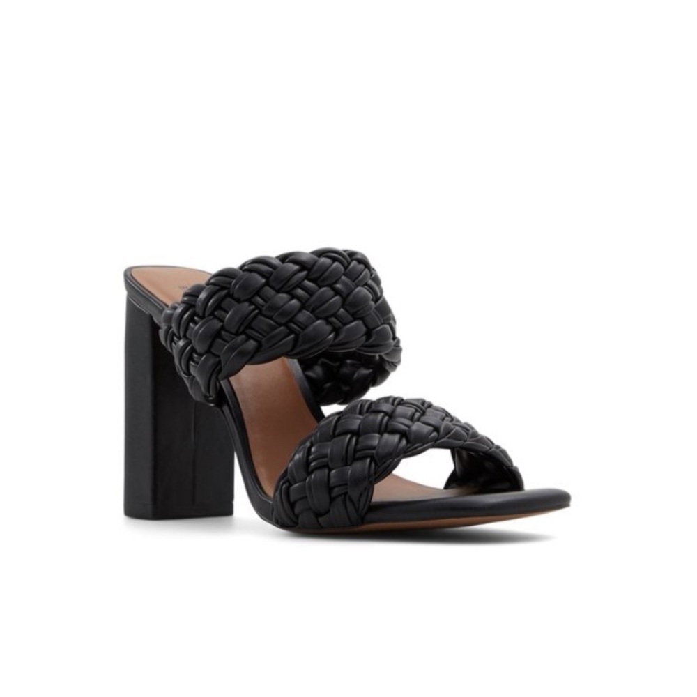 New Call It Spring Milian Braided Mule Block Heel Sandal Black Size 8 Square Toe